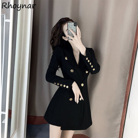 Blazers Women Design Gold Button French Elegant Autumn Arrive Slim Tunic Vintage Ladies Popular Black Casual Simple