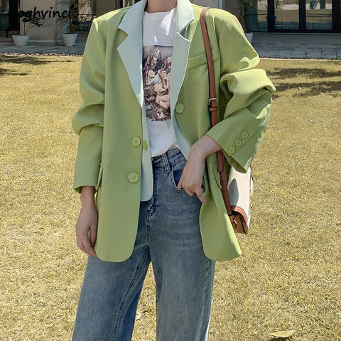 Blazers Women Design Long Sleeve Spliced Fake Two Pieces Street Wear Harajuku Tender All-match Preppy Ins