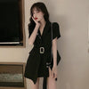Blazers Women Design Summer Short Sleeves Sashes Tunic Notched Side Split Girls Leisure Streetwear Young Korean Style Chic