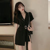 Blazers Women Design Summer Short Sleeves Sashes Tunic Notched Side Split Girls Leisure Streetwear Young Korean Style Chic