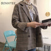 Blazers Women Double Breasted Plaid Long Sleeve Simple Jackets Womens All-match Leisure Korean Style Ladies Elegant Daily Chic