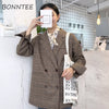 Blazers Women Double Breasted Plaid Long Sleeve Simple Jackets Womens All-match Leisure Korean Style Ladies Elegant Daily Chic