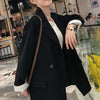 Blazers Women Double Breasted Pure Black Leisure Trendy Spring All-match Lady British Style Tops Ulzzang Chic Regular Coats