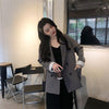 Blazers Women Double Breasted Solid Black Gray Spring Autumn  Simple All-match Loose Korean Style Business Ladies Korean Style