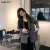 Blazers Women Double Breasted Solid Black Gray Spring Autumn  Simple All-match Loose Korean Style Business Ladies Korean Style