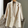 Blazers Women Double Breasted Solid Temperament Retro Leisure All-match Spring Autumn Long Sleeve Design Notched Classic Female