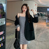 Blazers Women Double-breasted Plaid Loose Pockets Spliced Korean Khaki Button Office High-quality Stylish Spring Chic
