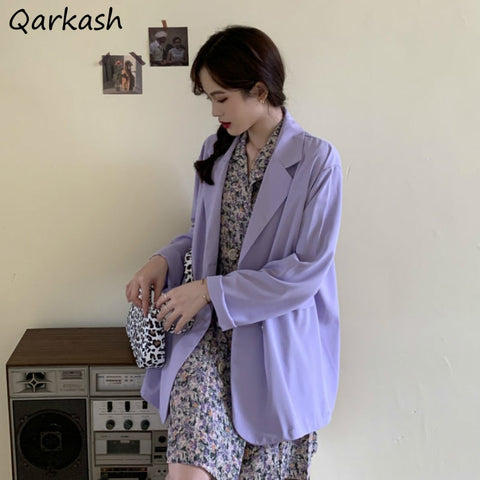 Blazers Women Elegant Double-breasted Purple Ins Clothes Popular Notched Lady Clothing Casual Classy Mujer Vintage Stylish Femme