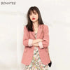 Blazers Women Elegant Solid Notched Pink Temperament Casual All-match Spring Streetwear Tender Korean Version Prevalent