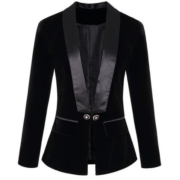 Blazers Women Elegant Vintage V-NECK Suit Jacket Coat Black Velvet Blazer Lady 2023 Autumn Winter Outwear Tops