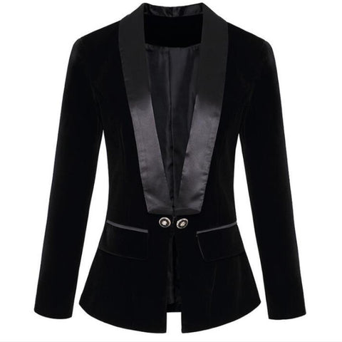 Blazers Women Elegant Vintage V-NECK Suit Jacket Coat Black Velvet Blazer Lady 2023 Autumn Winter Outwear Tops