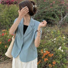 Blazers Women All-match Summer Thin Pockets Notched Simple Korean Workwear Daily Casual Outwear Formal Design Chic Soft