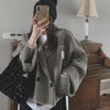 Blazers Women Knitted Baggy Design Crop Long Sleeve Elegant Notched Collar Pockets Korean Style Streetwear Ladies Girls
