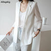 Blazers Women Loose Solid Long Sleeve Notched Thin Sunscreen Leisure All-match Korean Style Minimalist Summer Clothing