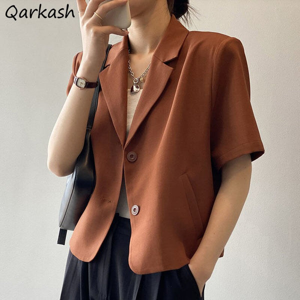 Blazers Women Solid Summer Pockets Casual Cropped Outwear Thin BF 5 Colors Office Lady Simple Mujer Breathable All-match