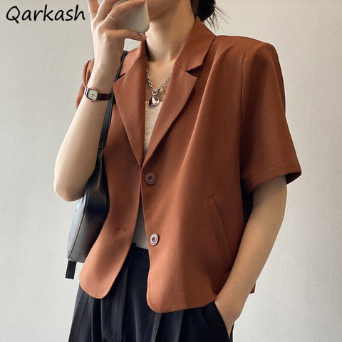 Blazers Women Solid Summer Pockets Casual Cropped Outwear Thin BF 5 Colors Office Lady Simple Mujer Breathable All-match