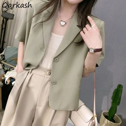 Blazers Women Summer Short Sleeve Blazer Woman All-match Cropped Tops Harajuku Streetwear Outwear Chic Daily Casual Ins