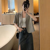 Blazers Women Half-sleeve Notched Collar Female Trendy Solid Color Short-length Single Breasted Leisure Holiday High Street Girl