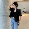 Blazers Women Half-sleeve Notched Collar Female Trendy Solid Color Short-length Single Breasted Leisure Holiday High Street Girl