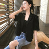 Blazers Women Half-sleeve Notched Collar Female Trendy Solid Color Short-length Single Breasted Leisure Holiday High Street Girl