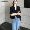 Blazers Women Half-sleeve Notched Collar Female Trendy Solid Color Short-length Single Breasted Leisure Holiday High Street Girl
