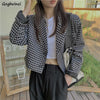 Blazers Women Houndstooth Outwear Notched High Street Design Spring Black Cropped Elegant Aesthetic All-match Lady Chic Clothes
