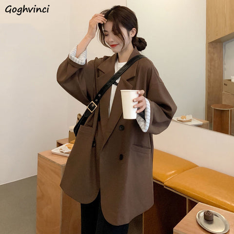Blazers Women Korean Style Minimalist Solid Outwear Loose Elegant Retros Office Lady Casual Spring Autumn Students Chic