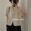 Blazers Women Leisure Elegant Solid Short Sleeve Chic Ins Korean Female Tops Office Wear Single Breasted Notched Trendy