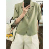 Blazers Women Leisure Elegant Solid Short Sleeve Chic Ins Korean Female Tops Office Wear Single Breasted Notched Trendy
