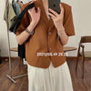 Blazers Women Leisure Elegant Solid Short Sleeve Chic Ins Korean Female Tops Office Wear Single Breasted Notched Trendy