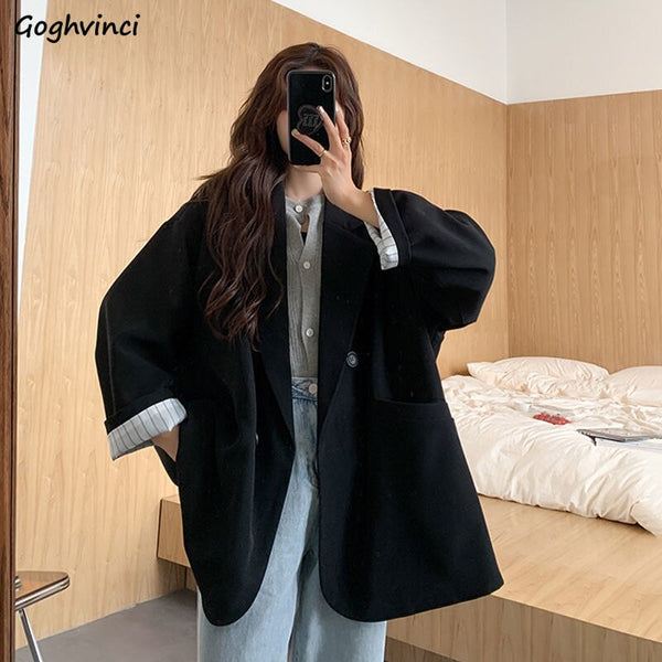 Blazers Women Long Sleeve Autumn All-match Leisure Creativity Double Breasted Solid Temperament Feminino Clothing Chic