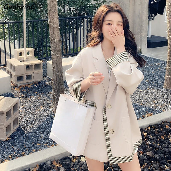 Blazers Women Long Sleeve Spring Elegant Office Ladies Leisure Trendy Patchwork Outwears High Street All-match Loose Daily New