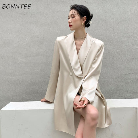 Blazers Women Loose 2022 Double Breasted Outwear Beige French Design Long Sleeve Autumn All-match Quality Harajuku Popular
