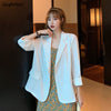 Blazers Women Loose Pockets Summer White Thin All-match Streetwear Outwear Classic Double Breasted Mujer College Office Lady