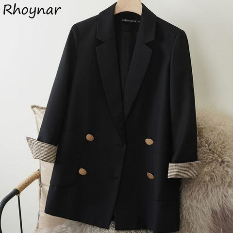 Blazers Women Loose Solid Leisure Elegant Spring Autumn Harajuku Korean Style All-match Simple Streetwear Retro Outwear