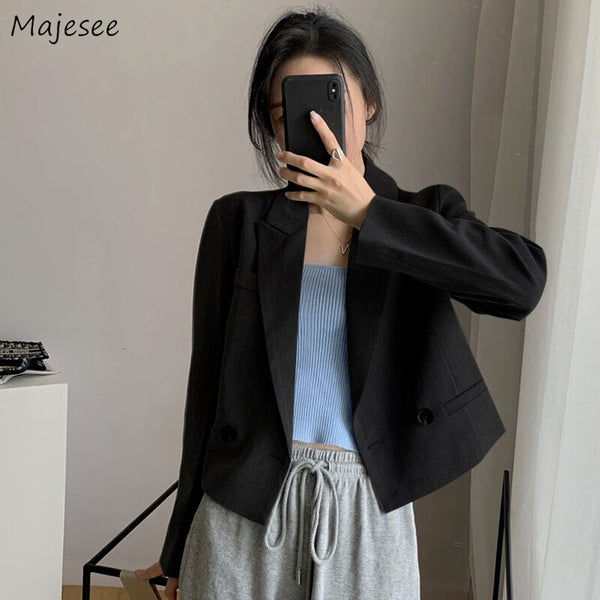 Blazers Women Loose Solid Notched Long Sleeve Spring Autumn Stylish Casual All-match Chic Korean Version Female Clothing Popular