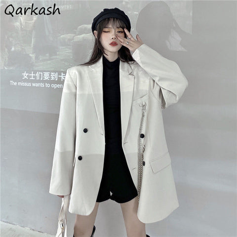 Blazers Women Loose Thin Double Breasted Office Lady Popular Street Style Casual Pockets Simple Spring BF Cozy Notched Outerwear