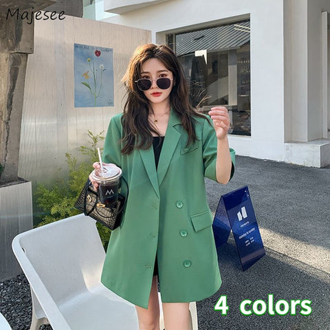 Blazers Women Medium-long Short Sleeve  Summer Loose Thin Casual Popular All-match Korean Style Daily Preppy Ins Женские