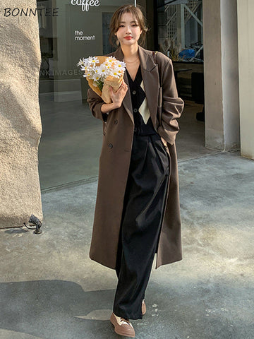 Blazers Women Minimalist Pure All-match Long Loose Design Daily Notched Korean Style Ladies Office Streetwear Temperament Casual