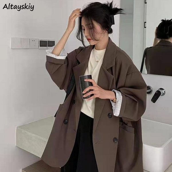 Blazers Women Minimalist Solid Outwear Loose Elegant Retro Official High Street Feminine All-match Spring Comfortable