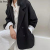 Blazers Women Minimalist Solid Outwear Loose Elegant Retro Official High Street Feminine All-match Spring Comfortable