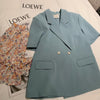Blazers Women Casual Blue Elegant Lady Short Sleeve Loose Button Tender Gentle Summer England Style Ulzzang Female Clothing