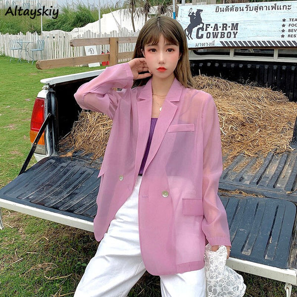 Blazers Women Ins Korean Style Thin Perspective Sun Protection Oversize Long Sleeve Outerwear Stylish Jacket Popular Womens