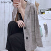 Blazers Women Plaid Leisure Coat Spring Korean Style All-match Slim Feminino Loose Elegant Chic Regular Full Sleeve Tops