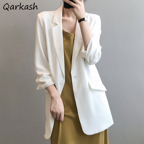Blazers Women Nine Quarter Sleeve Elegant Cool Long Loose Solid Color Thin Chiffon All-match Retro Chic Comfortable Daily Street