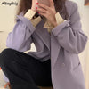 Blazers Women Notched Elegant Aesthetic Spring Office Ladies Basic Solid Outerwear Double Breasted Ulzzang High Street Sale