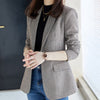 Blazers Women Office Lady Long Sleeve Pocket Blazer Elegant Single Button Straight Small Plaid Notched Chic Coat Outerwear Fall