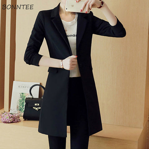Blazers Women Office Lady Long-style Pocket Elegant Button Oversized Spring Black Slim Spring Plus Size 4XL Notched Chic