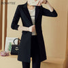 Blazers Women Office Lady Long-style Pocket Elegant Button Oversized Spring Black Slim Spring Plus Size 4XL Notched Chic
