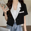 Blazers Women Panelled Design Basic Casual Notched Summer All-match Crop Streetwear Retro Korean Style Simple Ladies Breathable